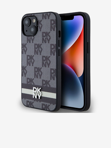 DKNY PU δερμάτινο κάλυμμα πλάτης με καρό μοτίβο και ρίγες για iPhone 14 Μαύρο DKNY