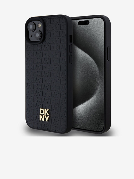 DKNY PU Leather Repeat Pattern Stack Logo Magsafe Back Cover για iPhone 15 Plus Μαύρο DKNY