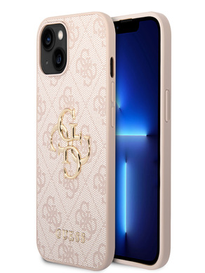 Guess PU 4G Metal Logo iPhone 15 Plus Pink Phone case