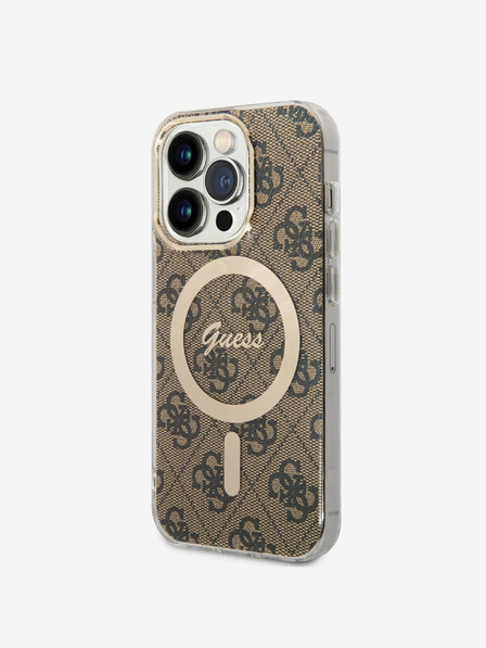 Guess IML 4G MagSafe Zadní Kryt pro iPhone 14 Pro Brown Phone case