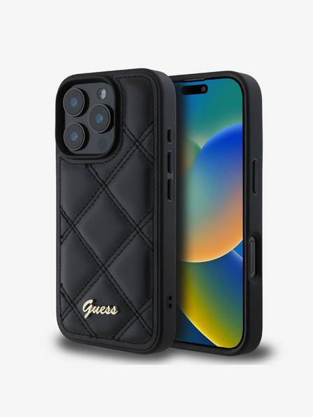 Guess PU Leather Quilted Zadní Kryt pro iPhone 16 Pro Black Phone case