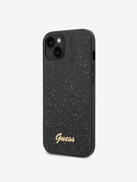 Guess PC/TPU Glitter Flakes Metal Logo Zadní Kryt pro iPhone 14 Black Phone case