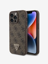 Guess PU 4G Strass Triangle Metal Logo Zadní Kryt pro iPhone 15 Pro Max Brown Phone case