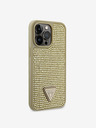 Guess Rhinestones Triangle Metal Logo Kryt pro iPhone 15 Pro Max Gold Phone case