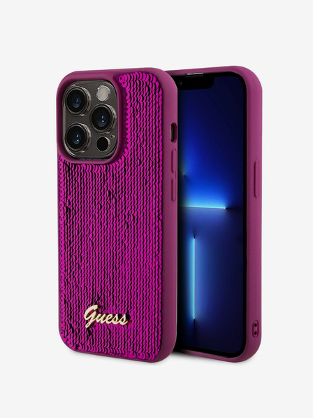 Guess Sequin Script Logo Zadní Kryt pro iPhone 14 Pro Max Magenta Phone case