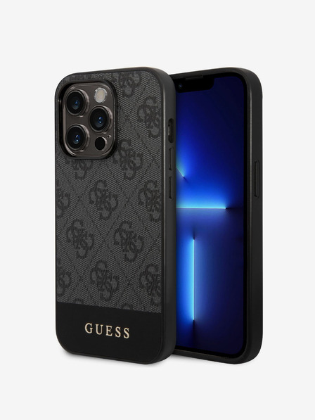 Guess PU 4G Stripe Zadní Kryt pro iPhone 14 Pro Grey Phone case