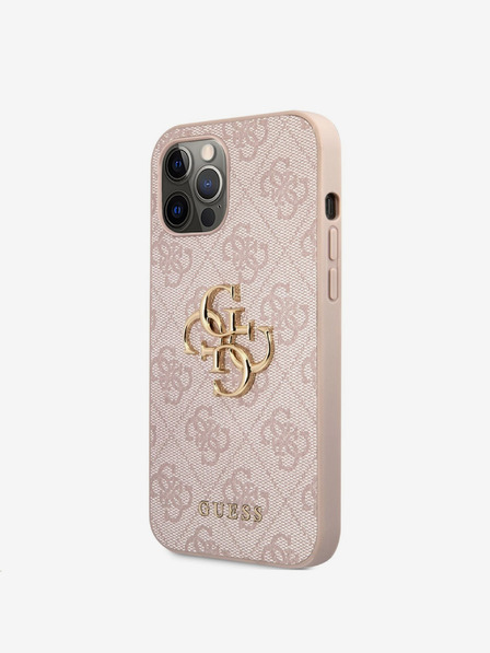 Guess PU 4G Metal Logo Zadní Kryt pro iPhone 12 Pro Max Pink Phone case