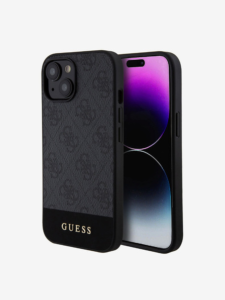 Guess PU 4G Stripe MagSafe Zadní Kryt pro iPhone 15 Black Phone case