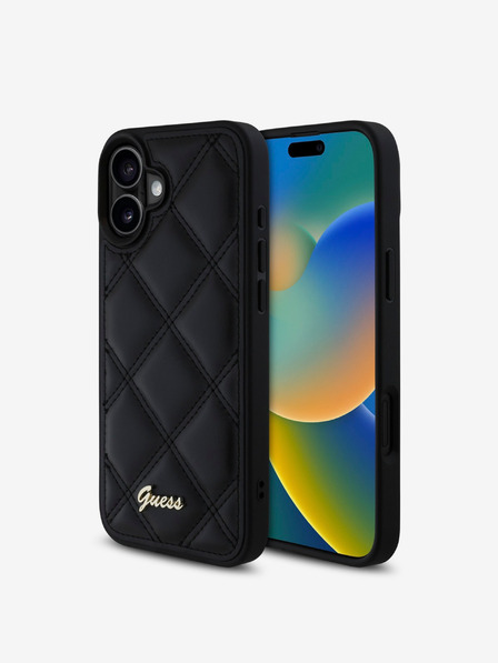 Guess PU Leather Quilted Zadní Kryt pro iPhone 16 Black Phone case