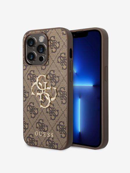 Guess PU 4G Metal Logo Zadní Kryt pro iPhone 15 Pro Brown Phone case