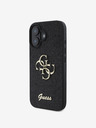 Guess PU Fixed Glitter 4G Metal Logo Zadní Kryt pro iPhone 16 Black Phone case