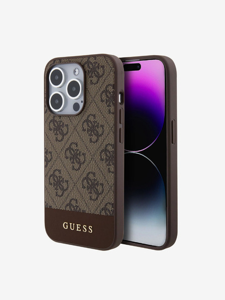 Guess PU 4G Stripe MagSafe Zadní Kryt pro iPhone 15 Pro Max Brown Phone case