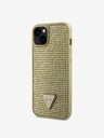 Guess Rhinestones Triangle Metal Logo Kryt pro iPhone 15 Gold Phone case