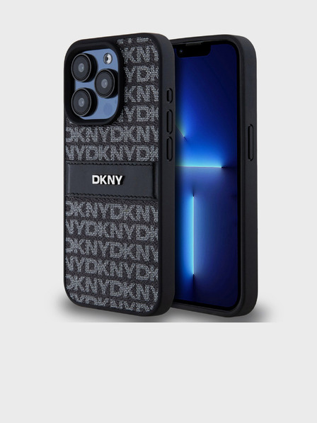 DKNY Κάλυμμα PU Leather Repeat Pattern Tonal Stripe Back Cover για iPhone 14 Pro Max Μαύρο DKNY
