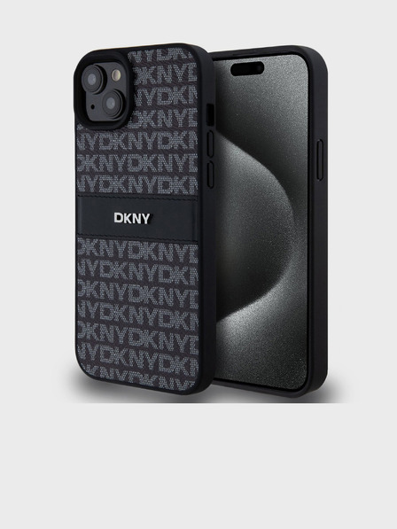 DKNY PU Leather Repeat Pattern Tonal Stripe Back Cover για iPhone 15 Plus Μαύρο DKNY