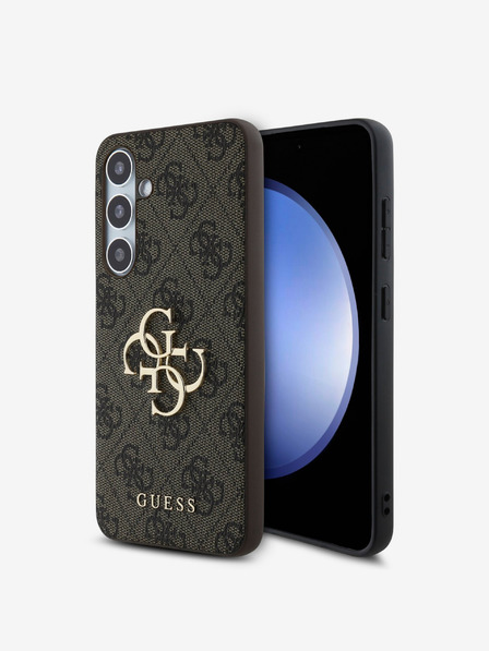 Guess PU 4G Metal Logo Zadní Kryt pro Samsung Galaxy S24 FE Brown Phone case
