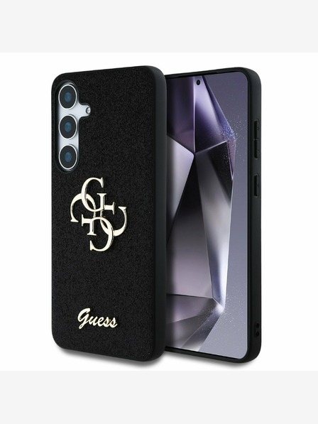Guess PU Fixed Glitter 4G Metal Logo Zadní Kryt pro Samsung Galaxy S25+ Black Phone case