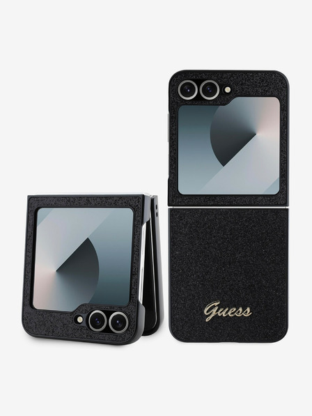Guess PC/TPU Glitter Flakes Metal Logo Zadní Kryt pro Samsung Galaxy Z Flip 6 Black Phone case