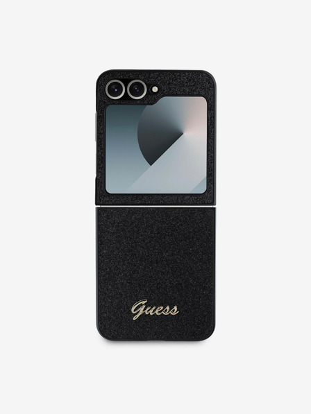 Guess PC/TPU Glitter Flakes Metal Logo Zadní Kryt pro Samsung Galaxy Z Flip 6 Black Phone case